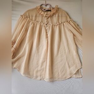 M Day -Ruffled Blouse Women's Size M Beige.